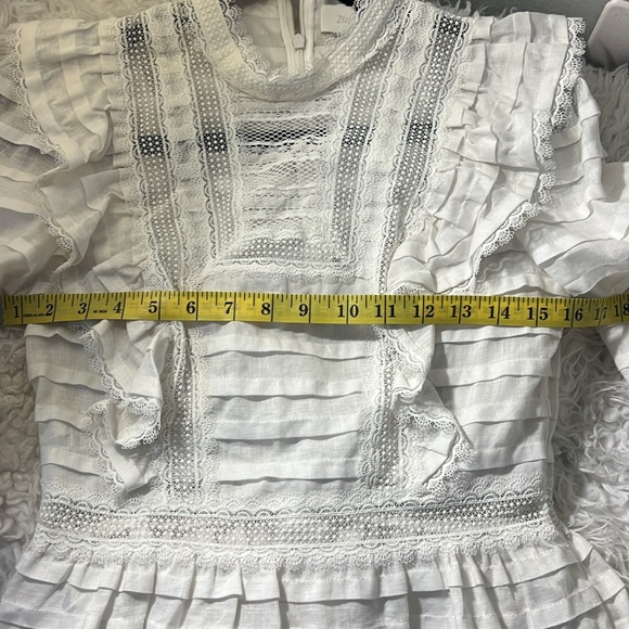 Zimmerman Allia Pintuck High Neck Crop White Linen Top - Picture 9 of 10